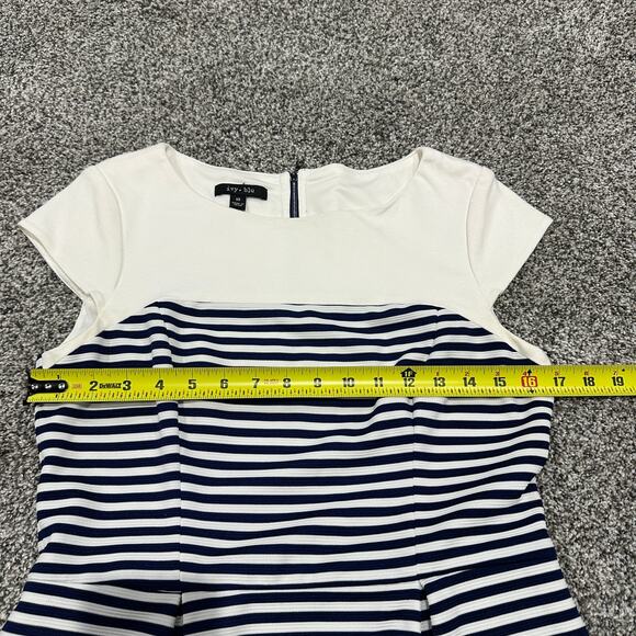 Ivy & Blu Striped Ponte Knit Peplum Dress, Navy Blue White, Size 100 - Picture 8 of 13